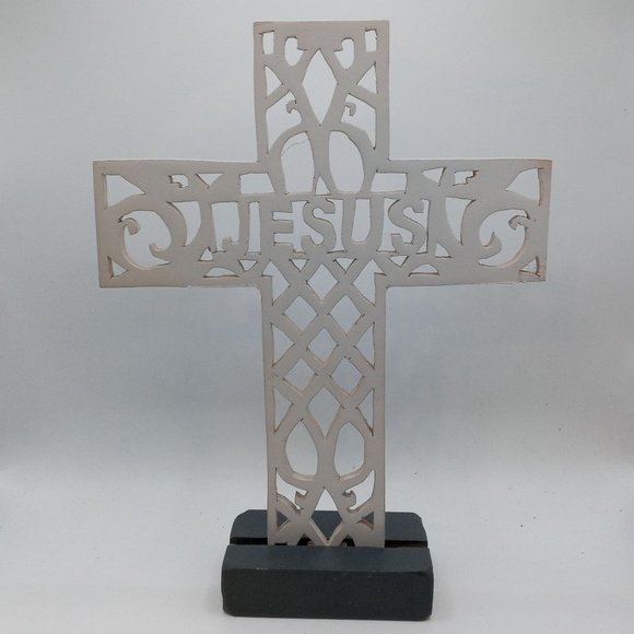 Jesus Cross Folk Art Sculpture Scrollwork Handmade Christian Easter OOAK Vintage - Picture 13 of 14